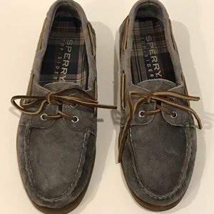 grey suede boat shoes